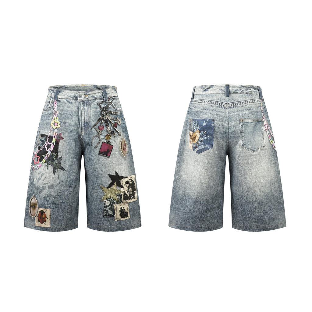 Omirad “Vintage Charm Patch Denim Shorts