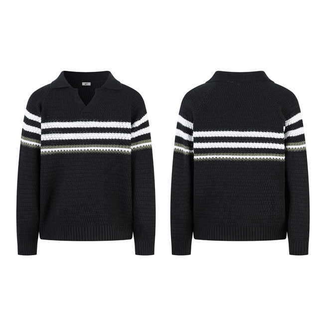 Omirad Striped Knit Polo Sweater Hover Image