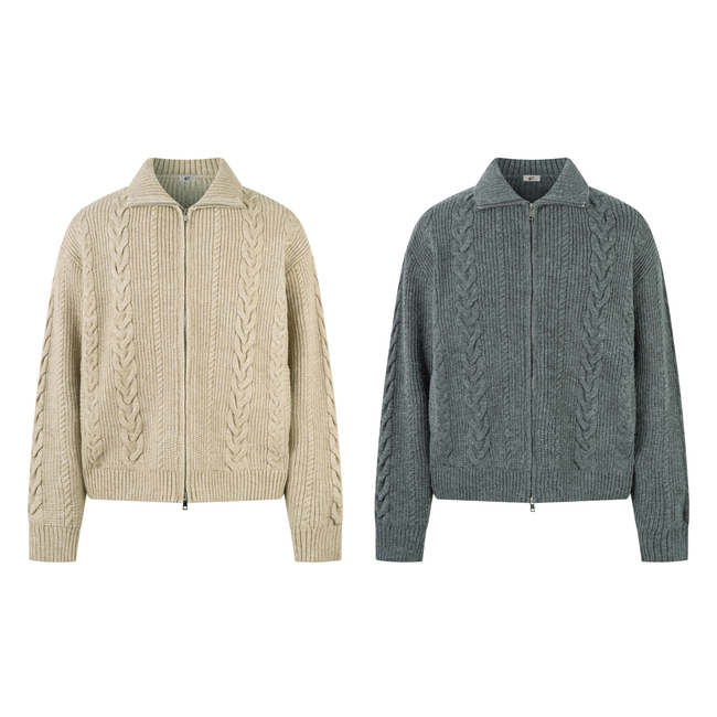 Omirad Cable Knit Zip-Up Sweater Jacket Hover Image
