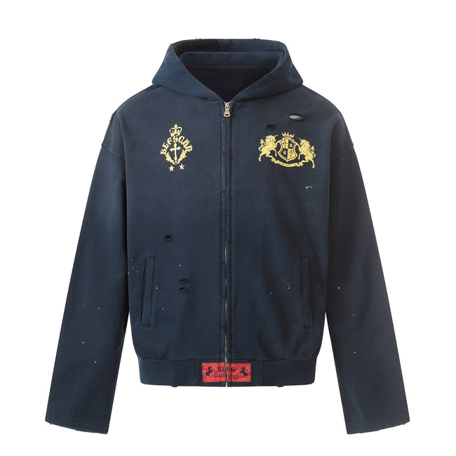 Omirad Distressed Crest Zip-Up Hoodie Main Image