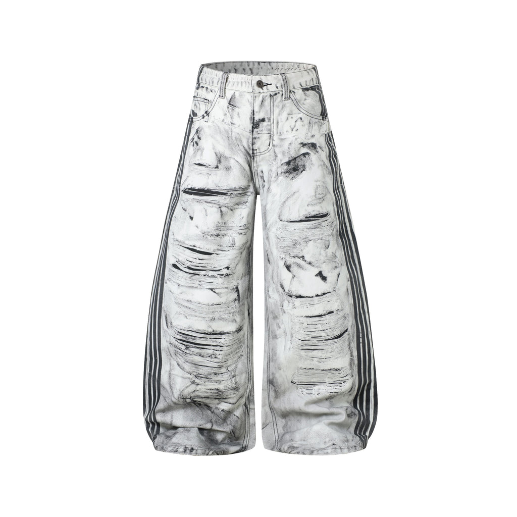 Omirad Distressed Stripe Wide-Leg Jeans