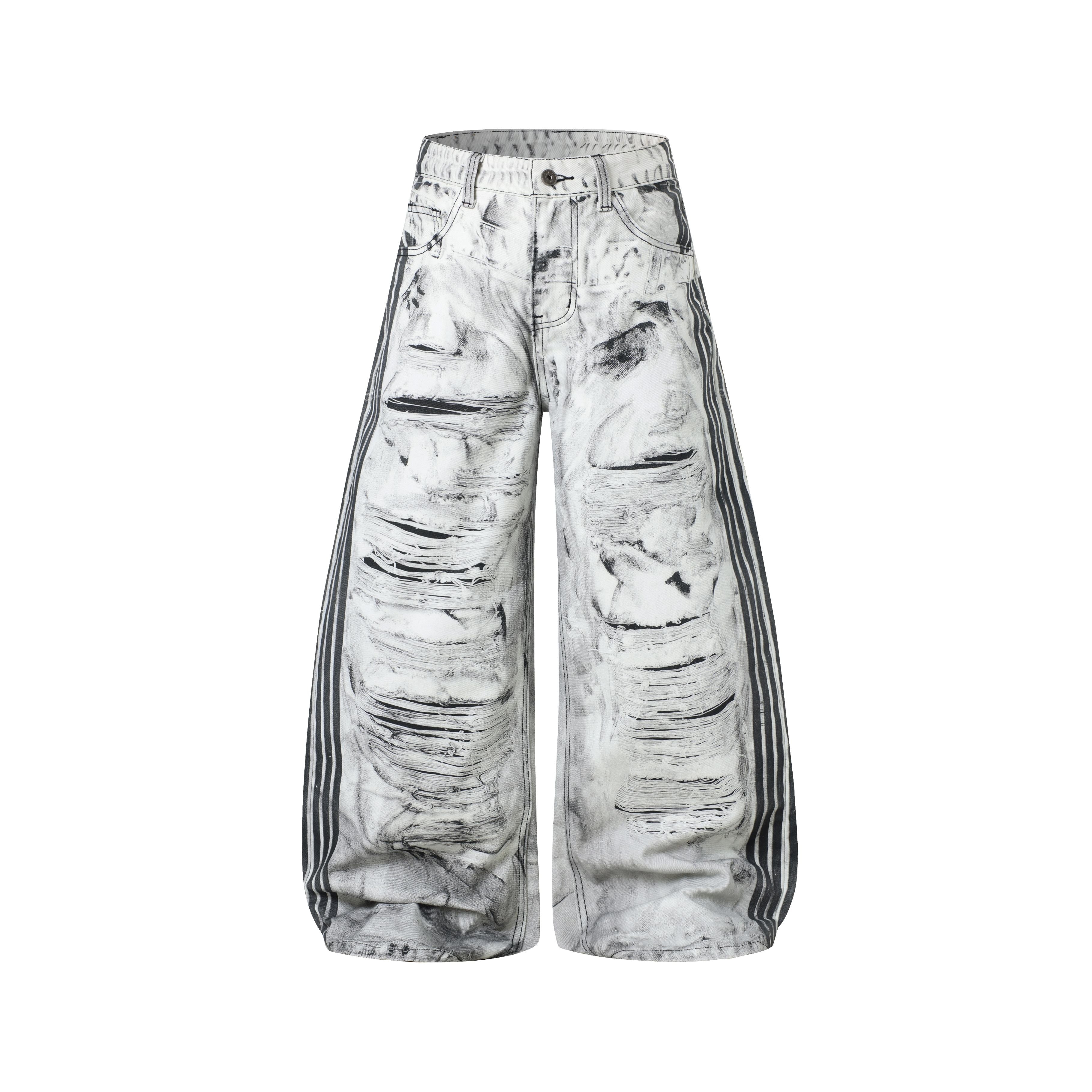 Omirad Distressed Stripe Wide-Leg Jeans