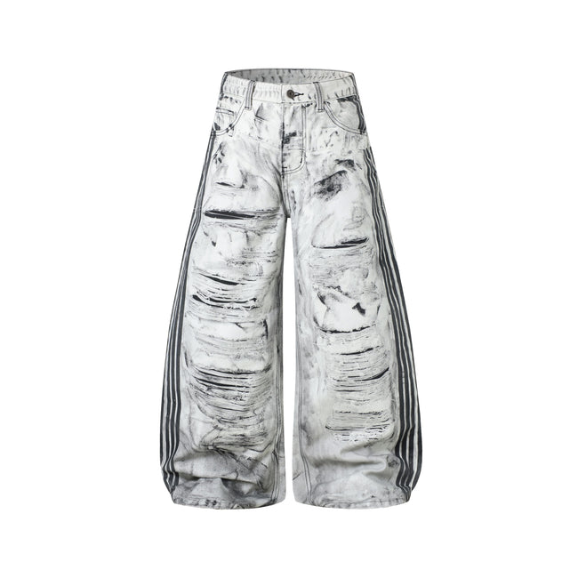 Omirad Distressed Stripe Wide-Leg Jeans Main Image