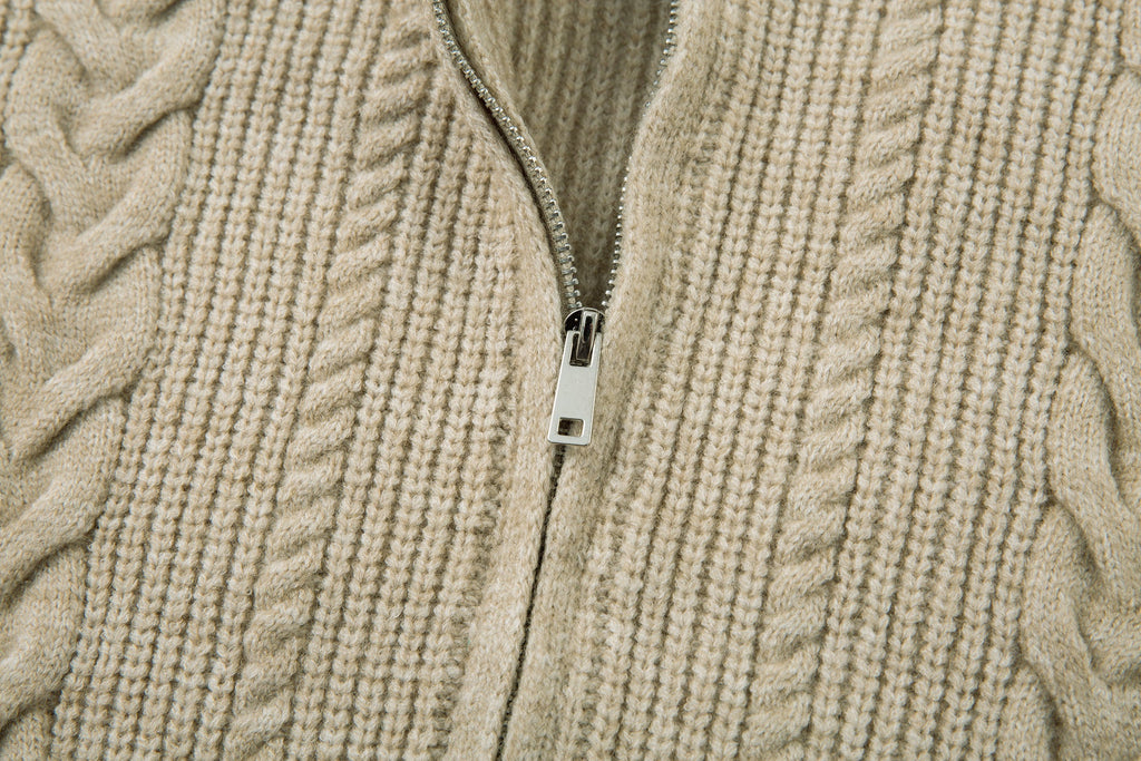 Omirad Cable Knit Zip-Up Sweater Jacket