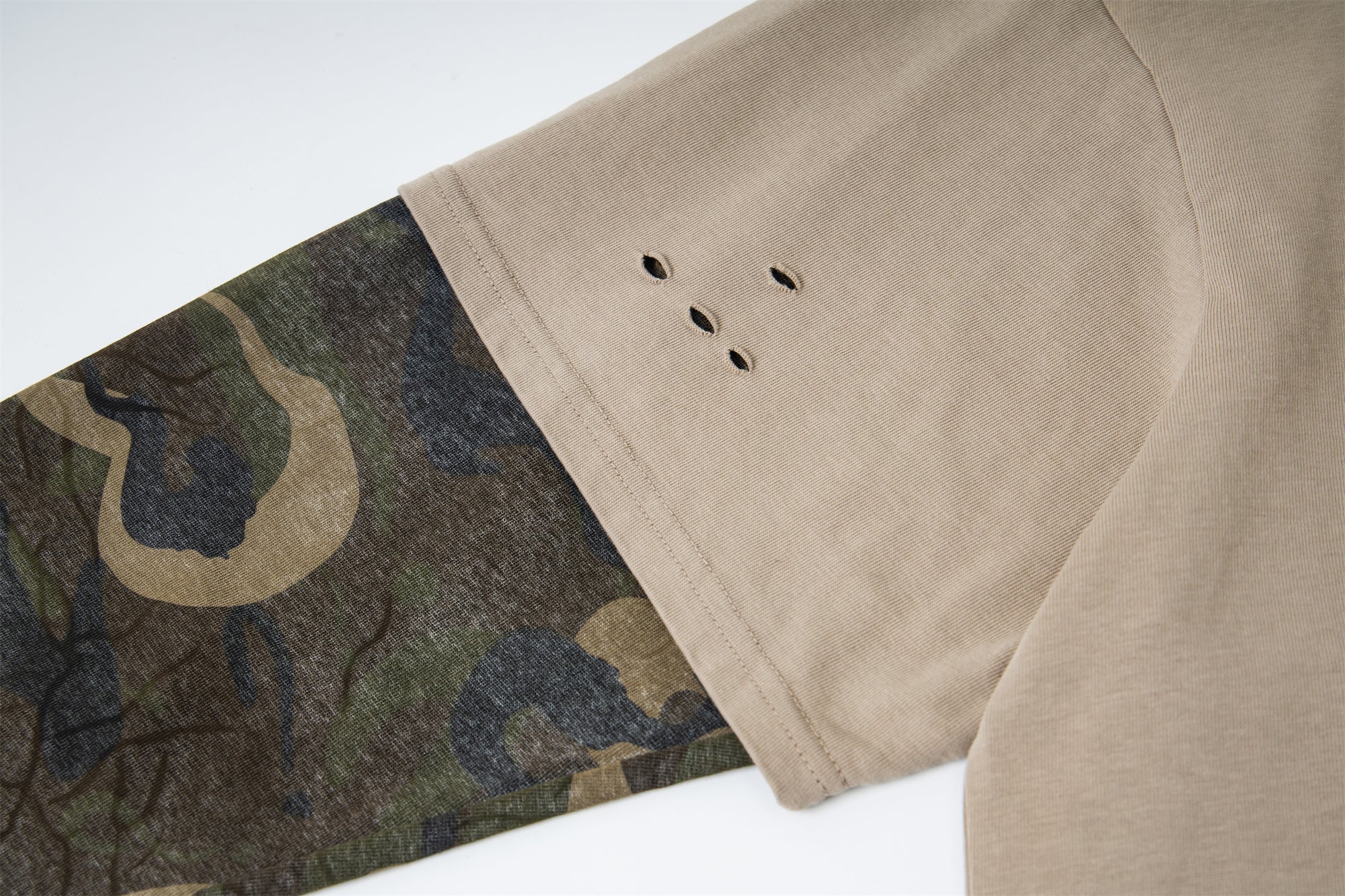 Omirad Layered Camo-Sleeve Distressed Graphic Tee