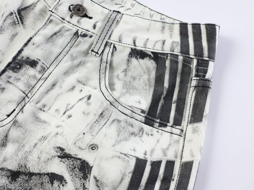 Omirad Distressed Stripe Wide-Leg Jeans