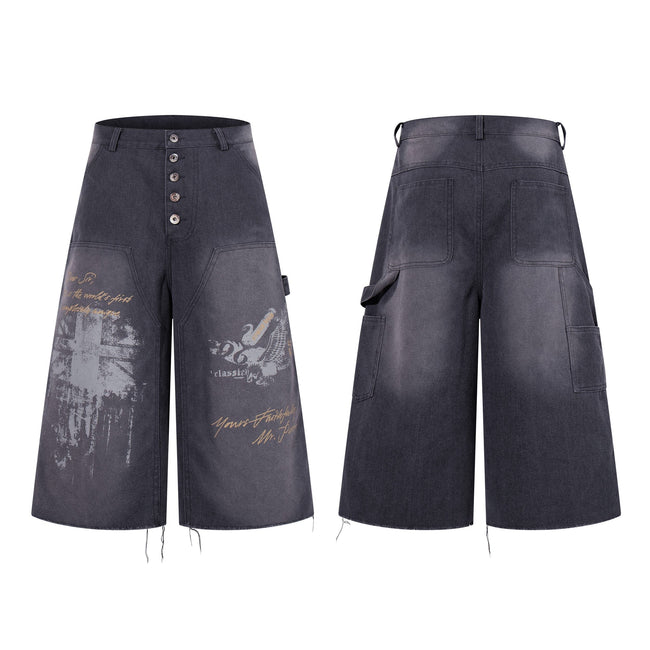 Omirad Vintage Graphic Denim Shorts Hover Image