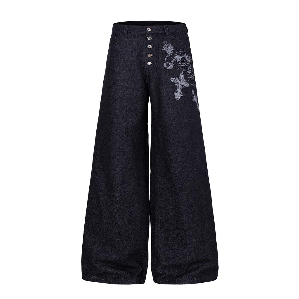 Omirad Gothic Cross Wide-Leg Jeans