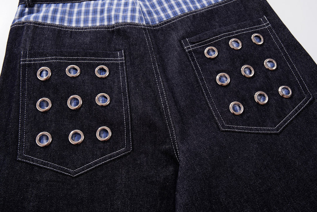 Omirad Raw Denim Eyelet Wide-Leg Jeans