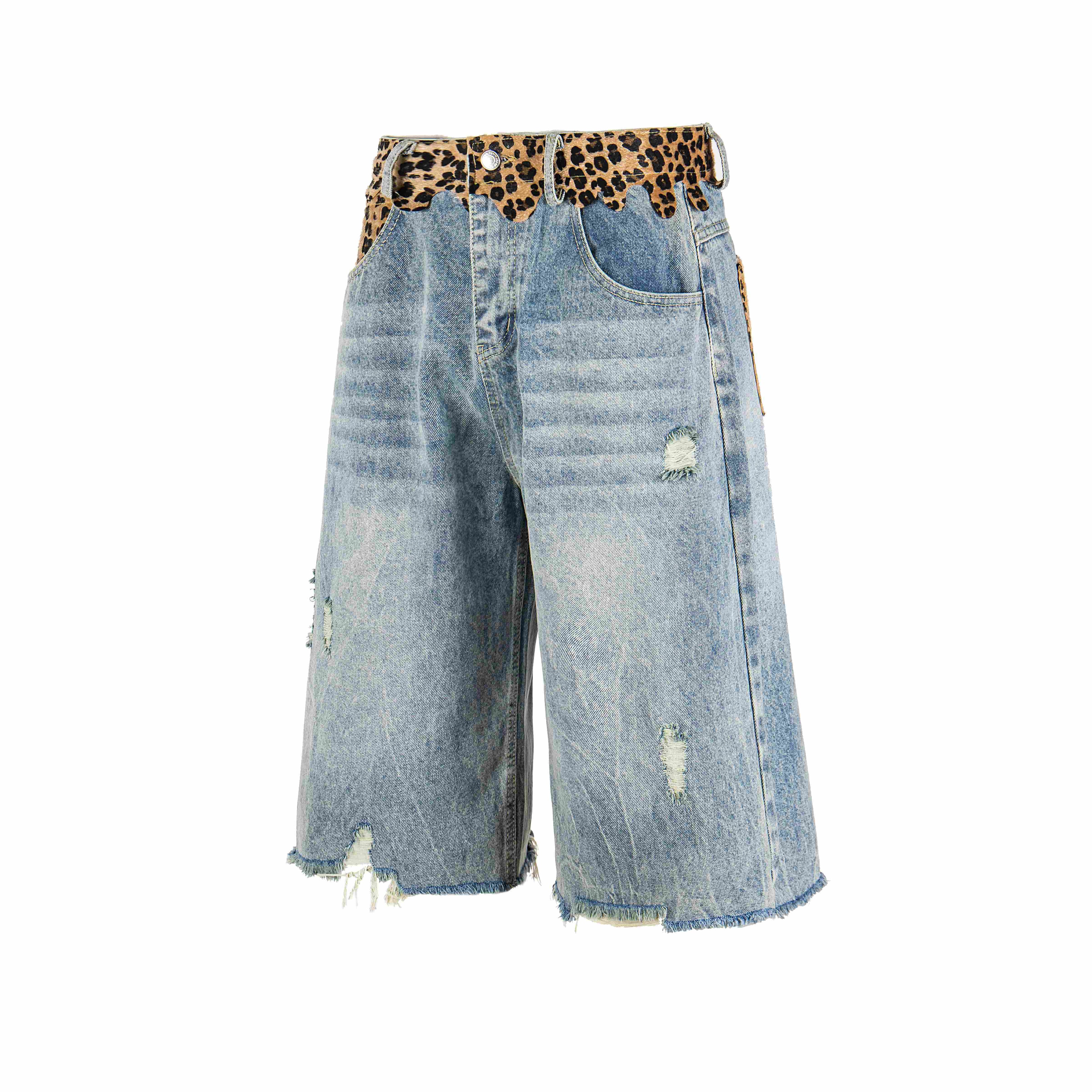 Omirad Leopard Patch Denim Shorts