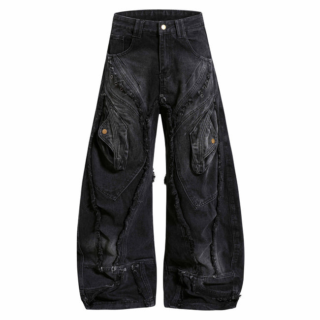 Omirad Distressed Panel Wide-Leg Denim Jeans Main Image