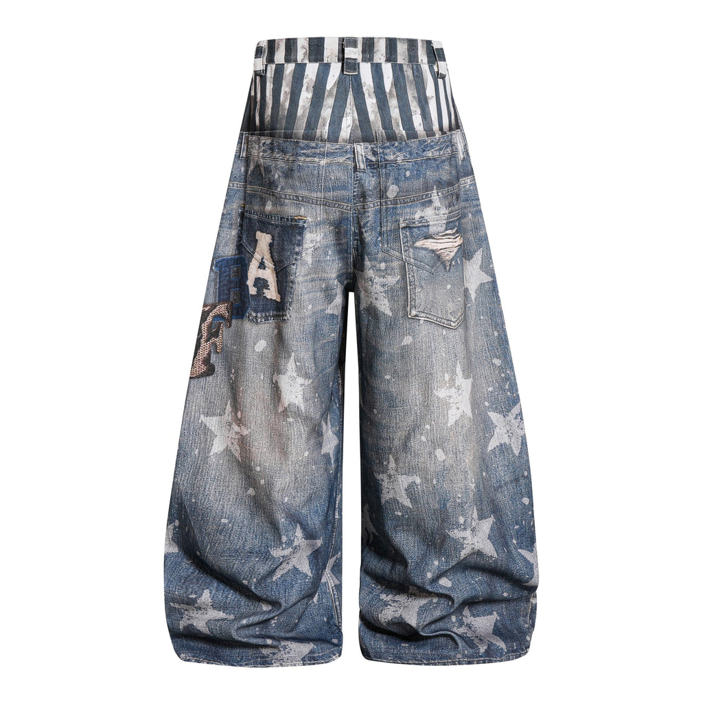 Omirad Layered Star Print Balloon Jeans