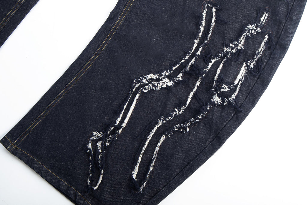 Omirad Distressed Flame Stitch Baggy Jeans