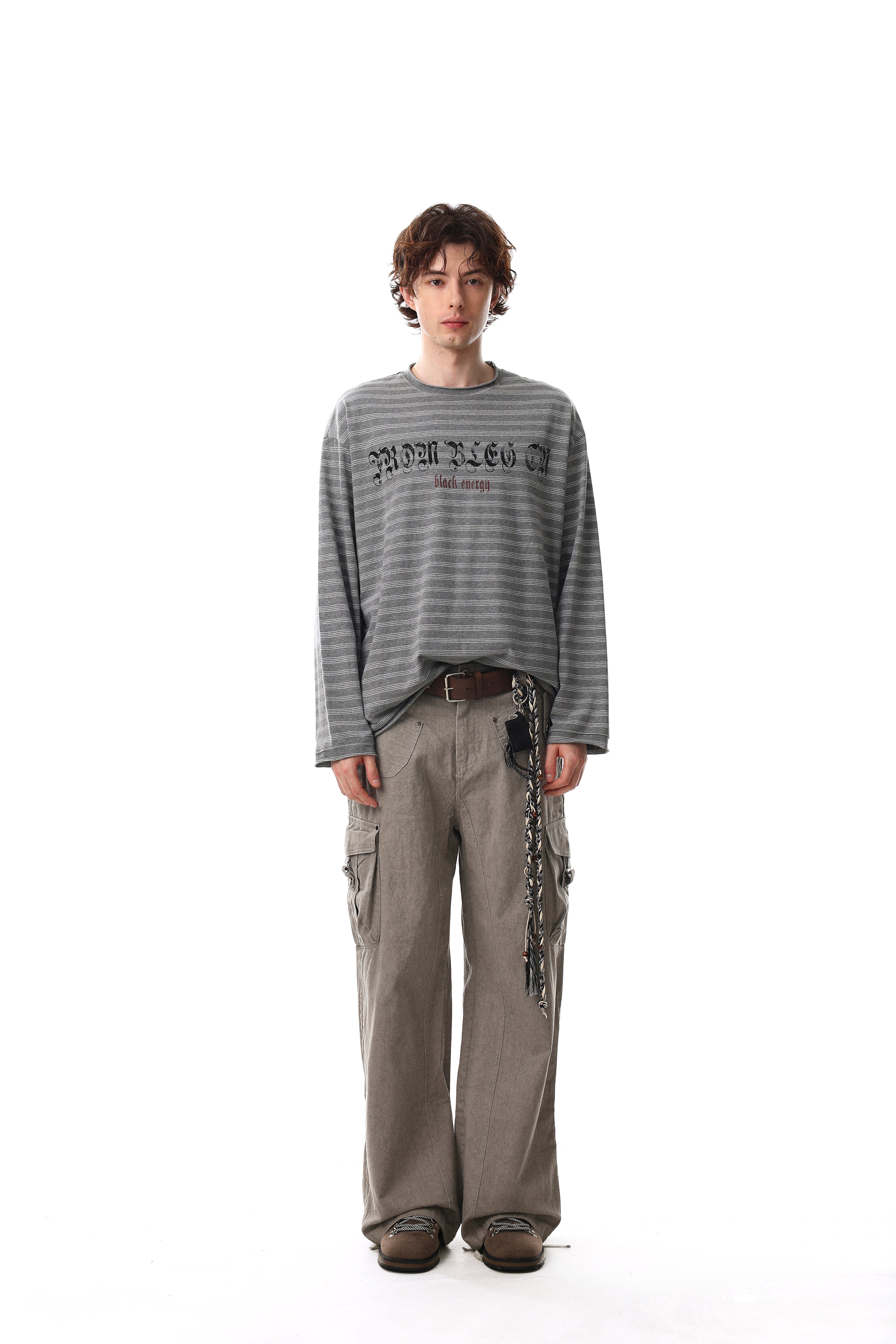 Omirad Striped Gothic Logo Long Sleeve Tee