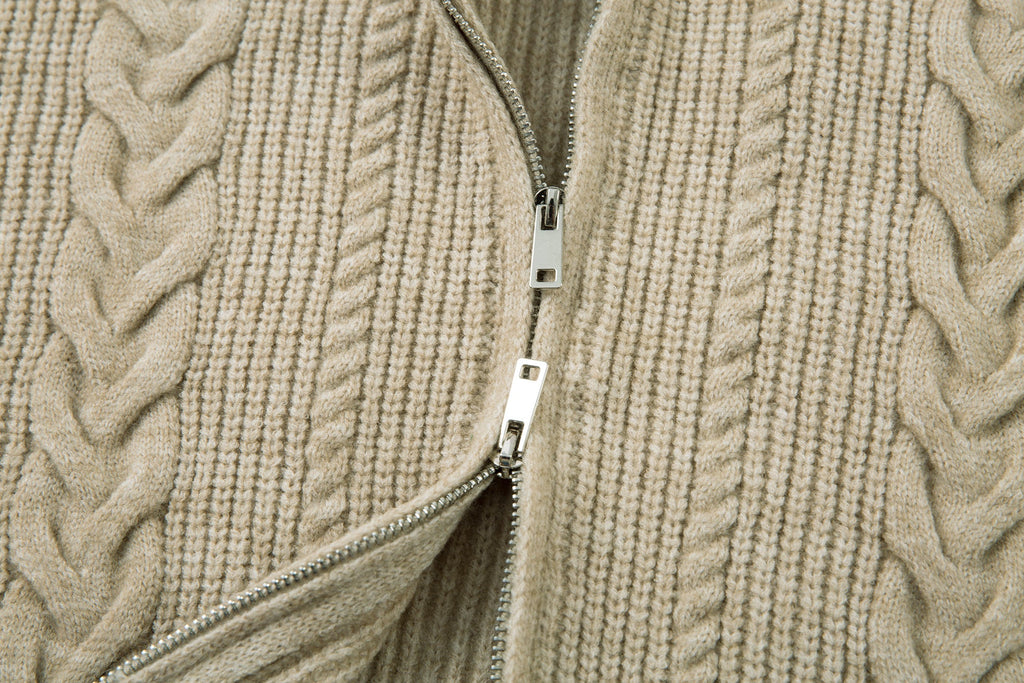 Omirad Cable Knit Zip-Up Sweater Jacket