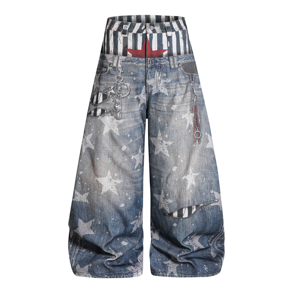 Omirad Layered Star Print Balloon Jeans