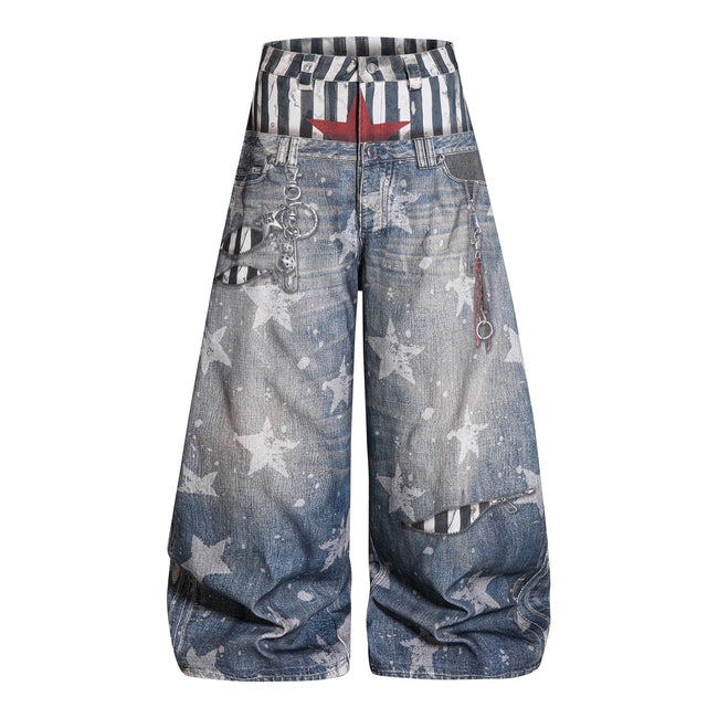 Omirad Layered Star Print Balloon Jeans Main Image