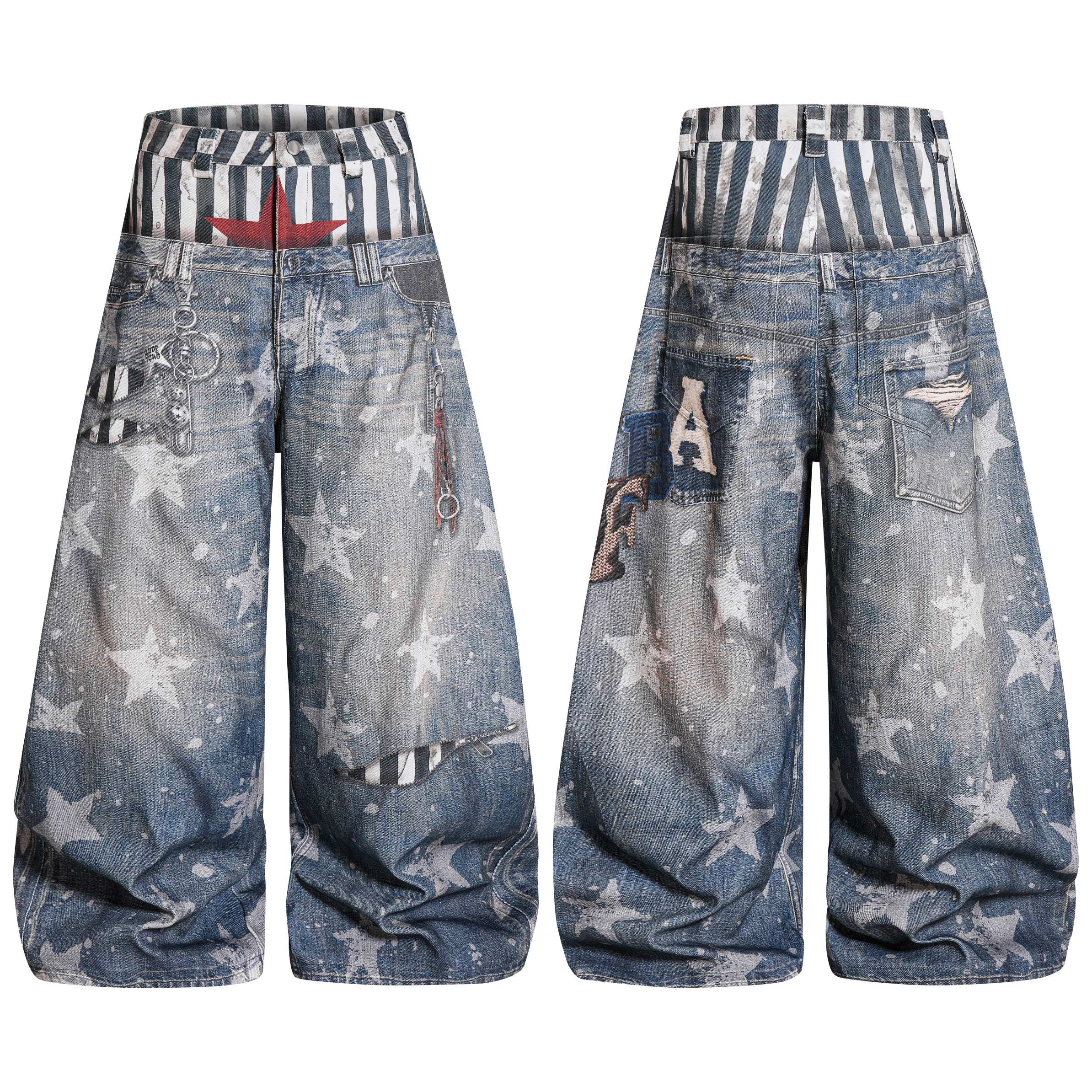 Omirad Layered Star Print Balloon Jeans