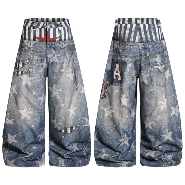 Omirad Layered Star Print Balloon Jeans Hover Image