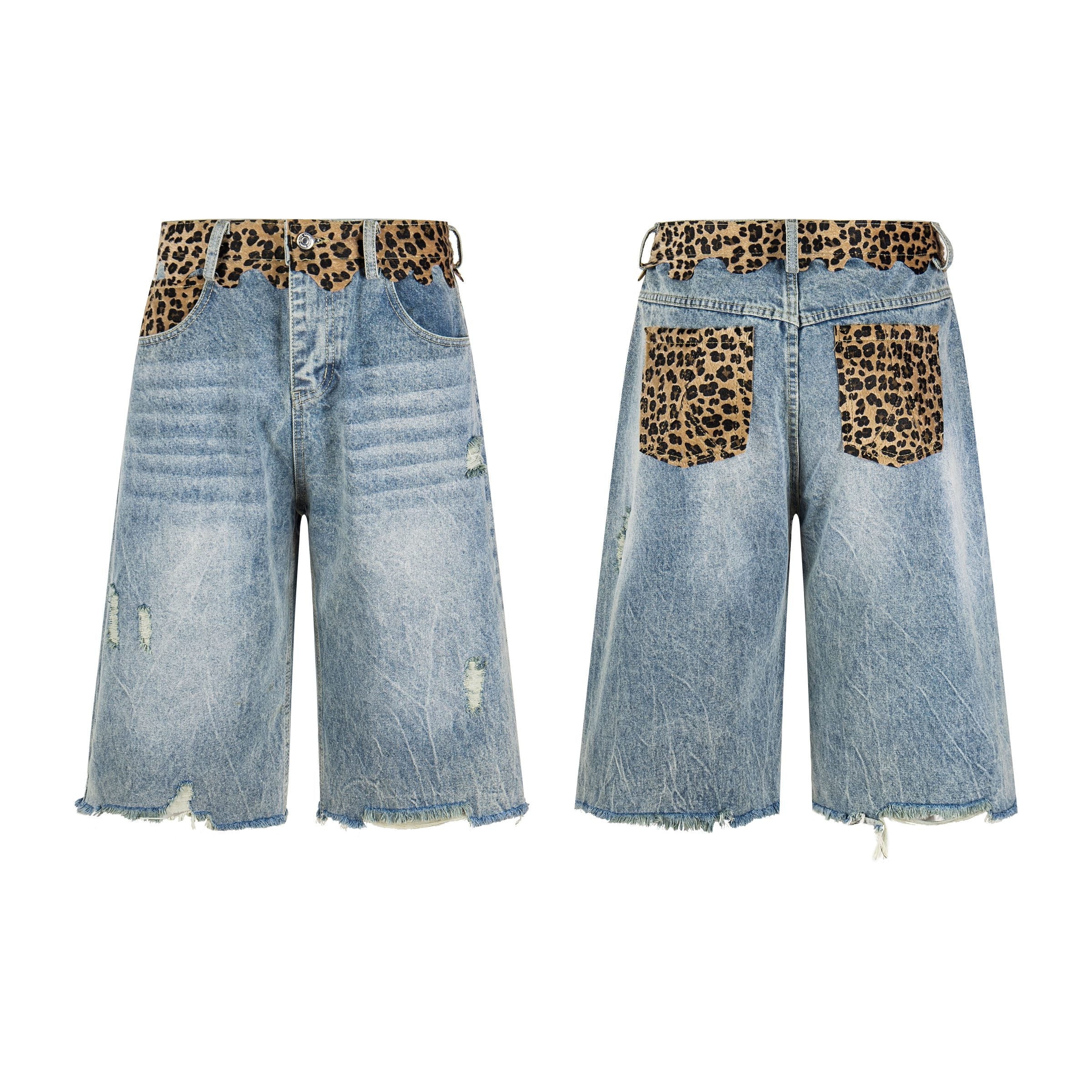 Omirad Leopard Patch Denim Shorts
