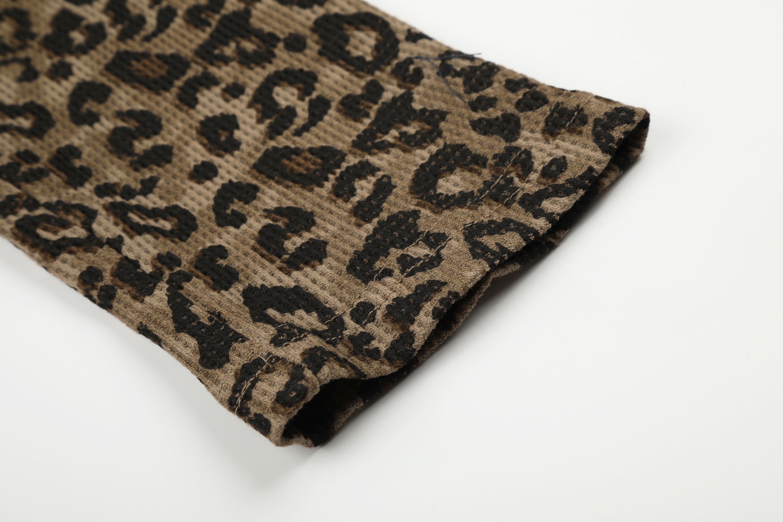 Omirad Leopard Sleeve Graphic Waffle Long Sleeve T-Shirt