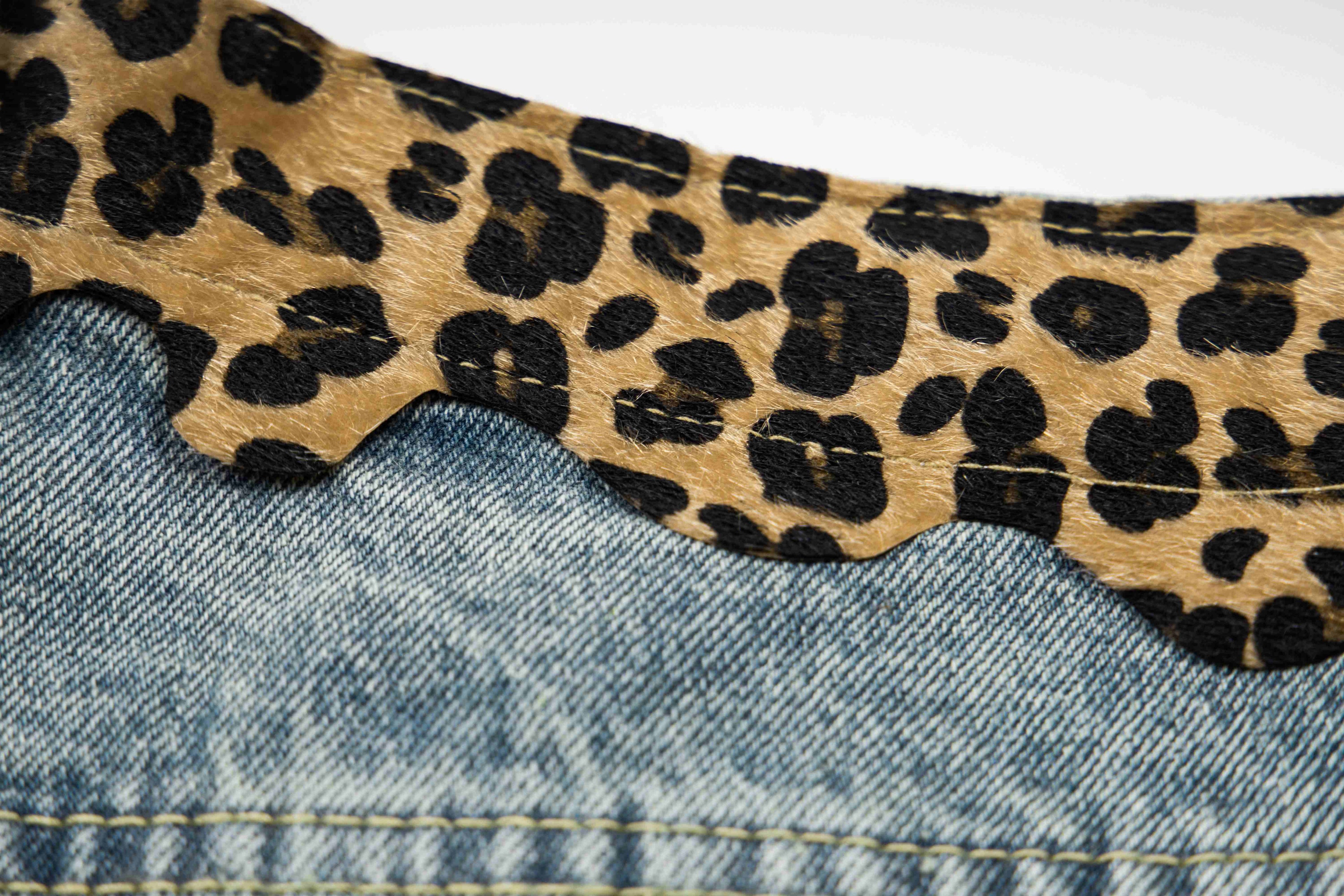 Omirad Leopard Patch Denim Shorts