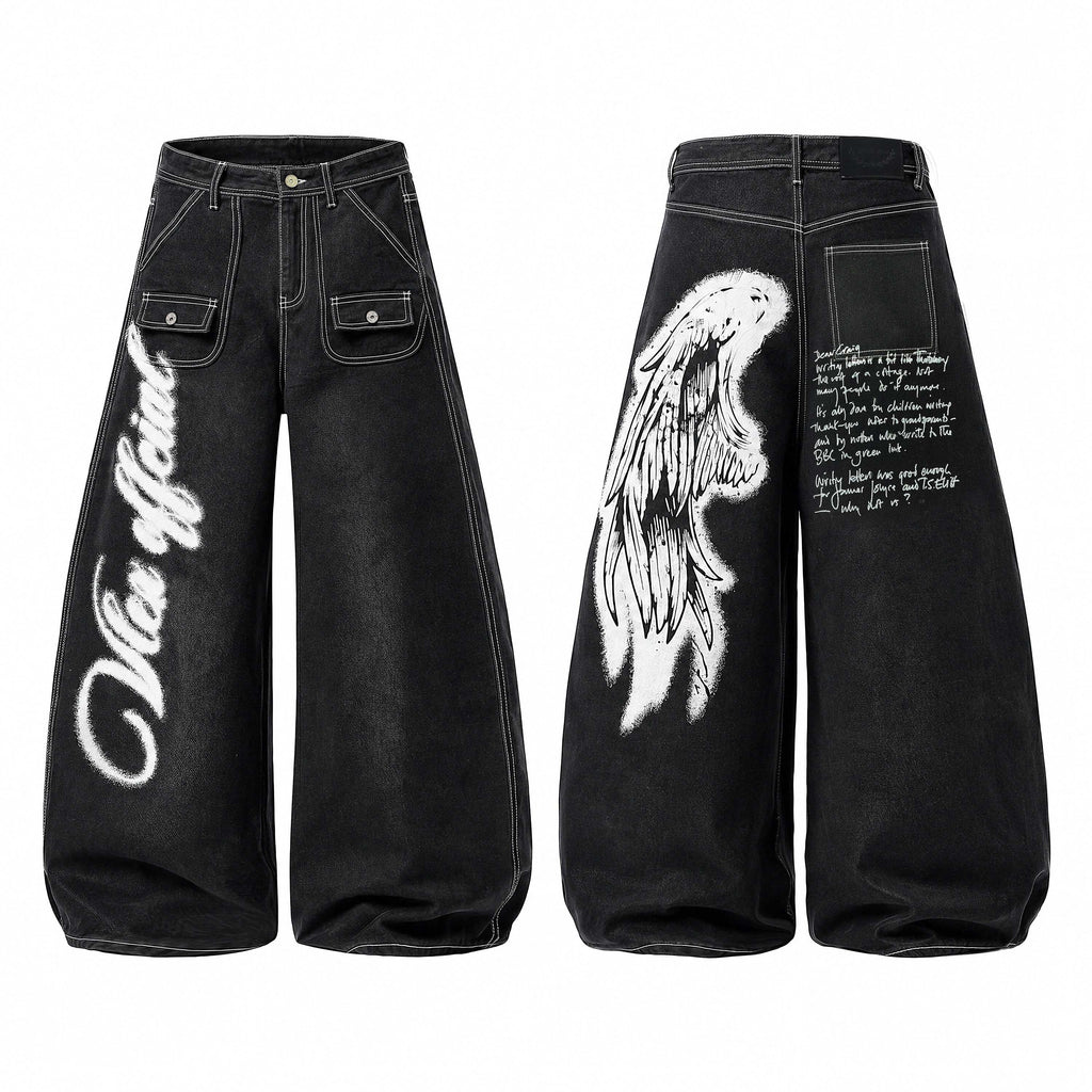 Omirad Angel Wing Graffiti Wide-Leg Jeans