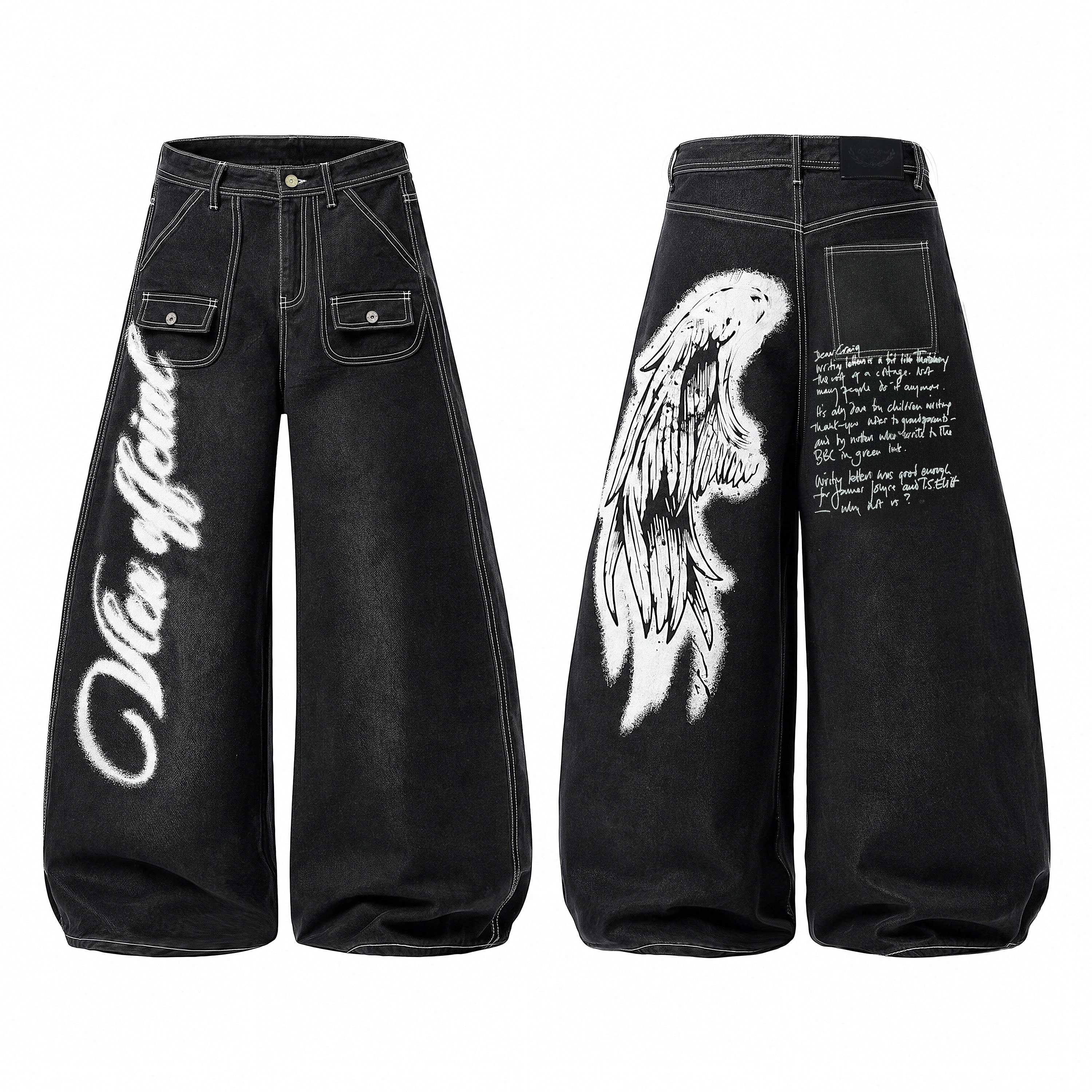 Omirad Angel Wing Graffiti Wide-Leg Jeans