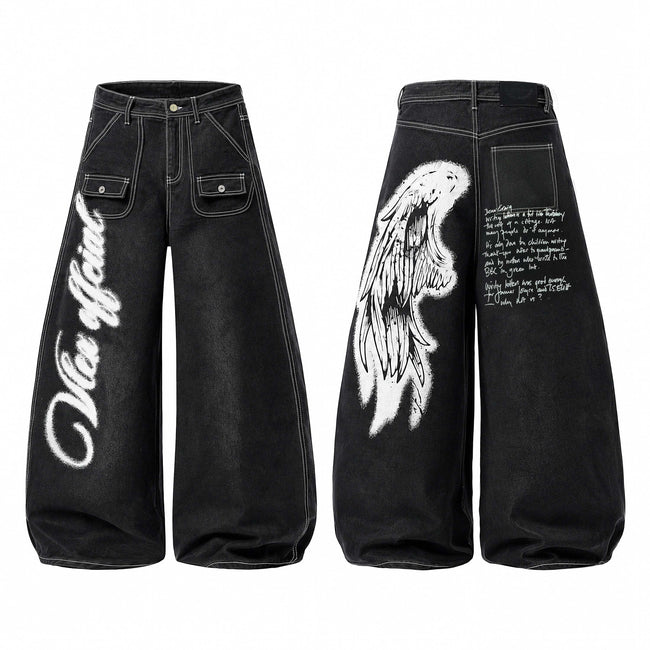 Omirad Angel Wing Graffiti Wide-Leg Jeans Hover Image