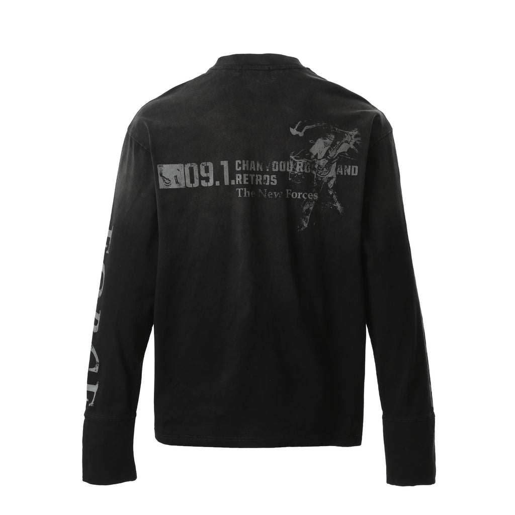 Omirad Distressed Number Graphic Long-Sleeve Tee