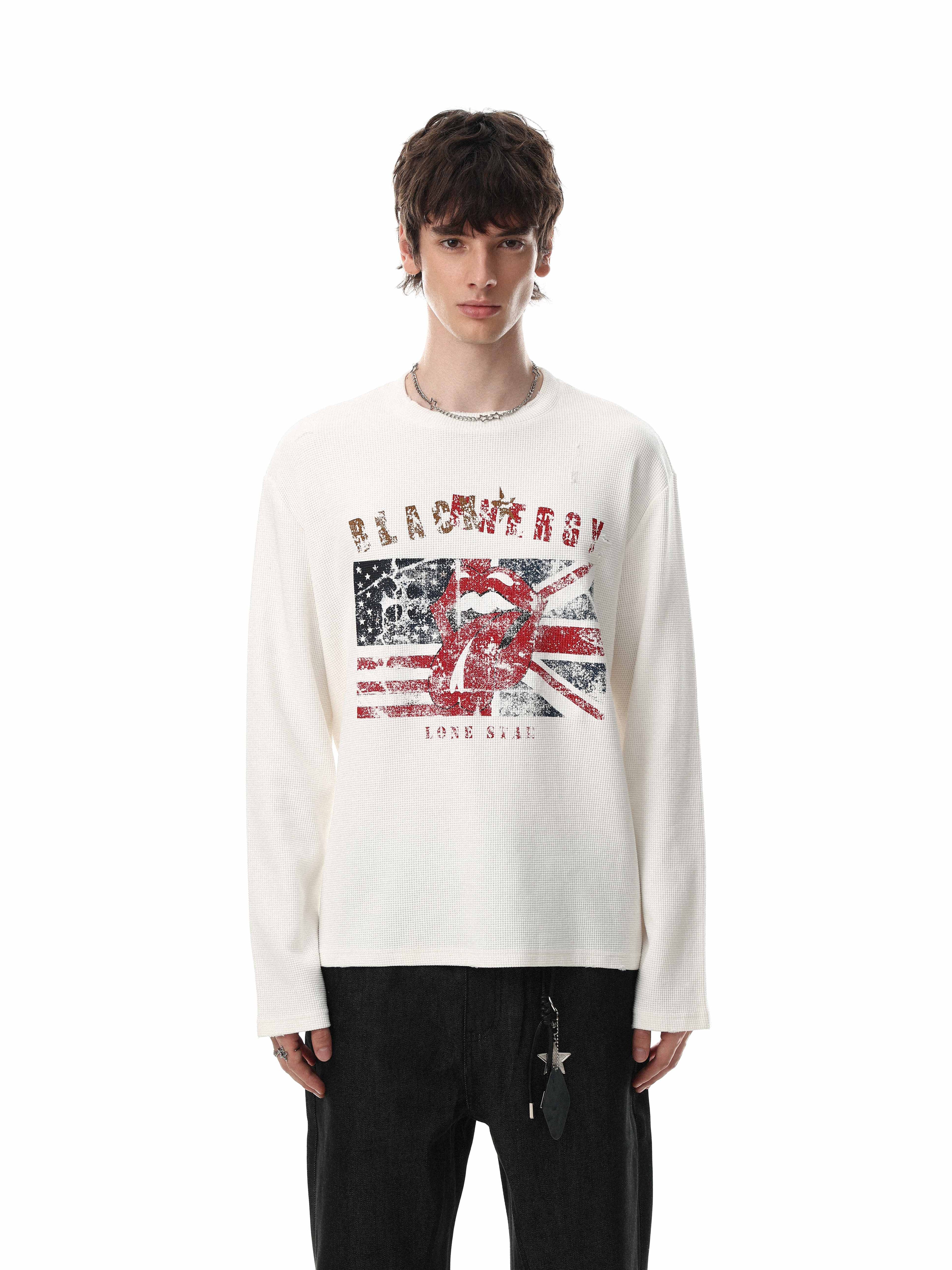 Omirad Vintage Graphic Waffle Long Sleeve Tee