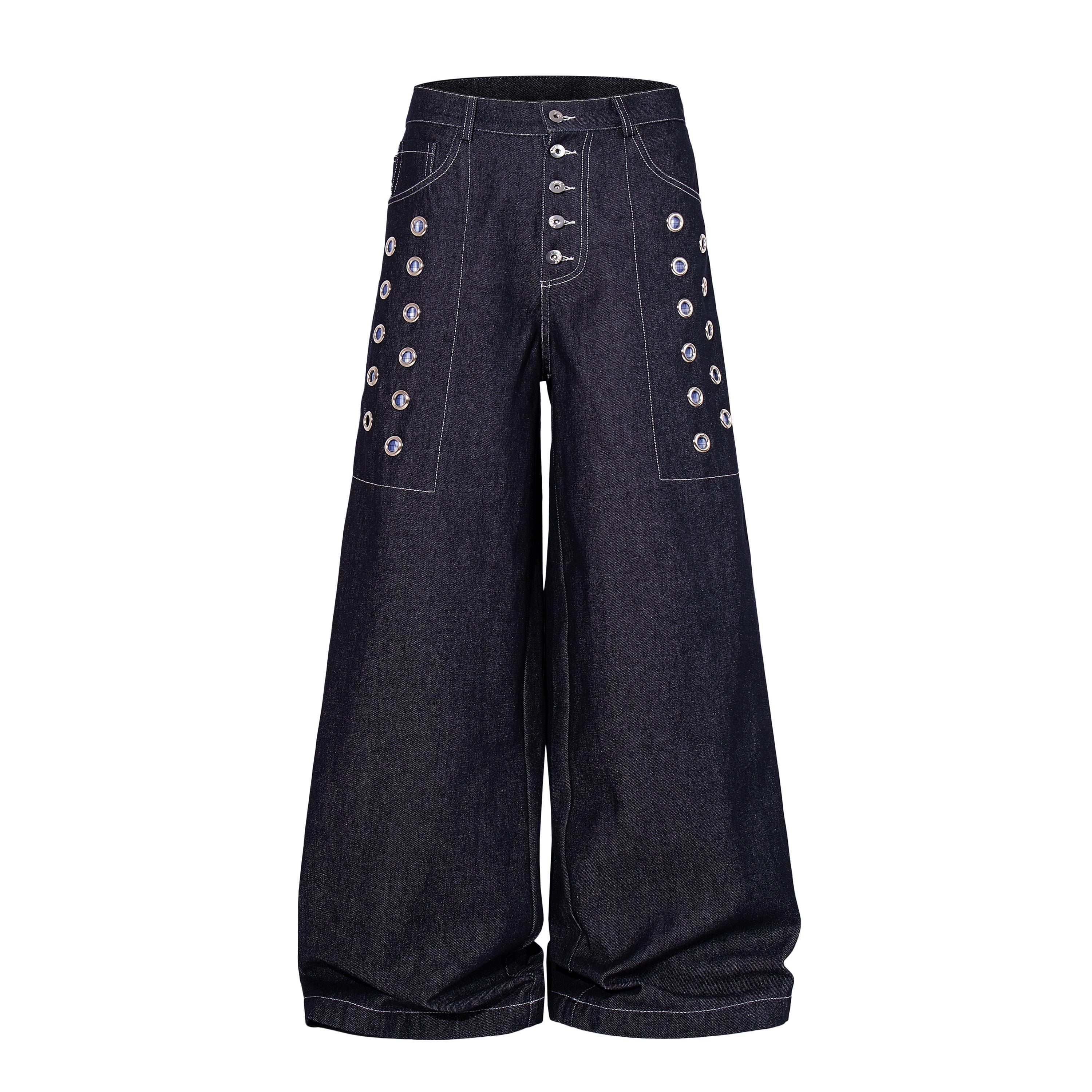Omirad Raw Denim Eyelet Wide-Leg Jeans