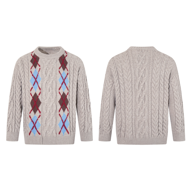 Omirad Argyle Cable Knit Sweater Hover Image