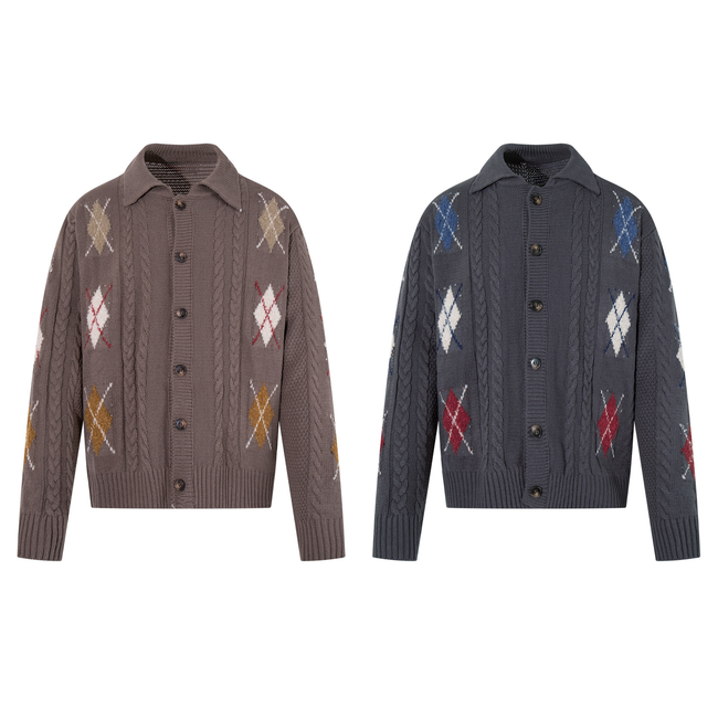 Omirad Argyle Cable Knit Cardigan Hover Image