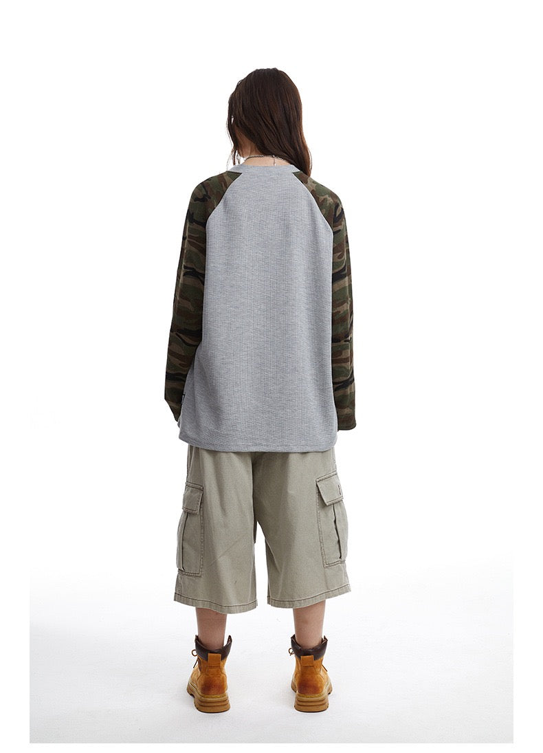 Omirad Camo-Sleeve Varsity Graphic Long-Sleeve Tee