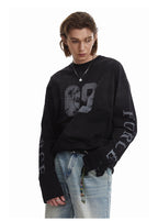Omirad Distressed Number Graphic Long-Sleeve Tee