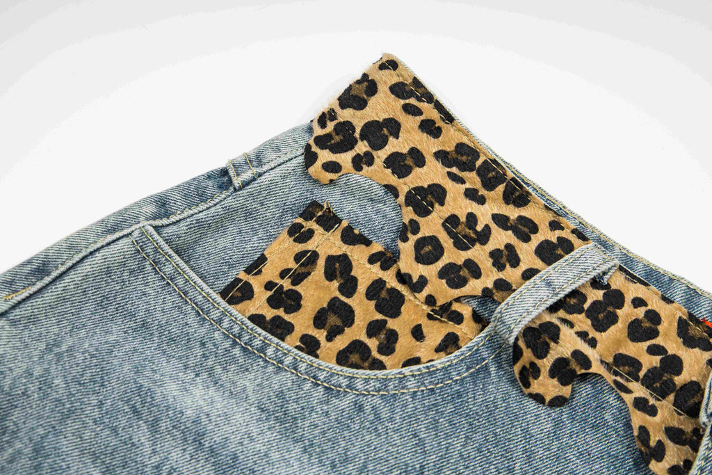 Omirad Leopard Patch Denim Shorts