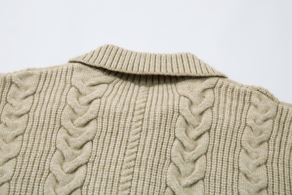 Omirad Cable Knit Zip-Up Sweater Jacket