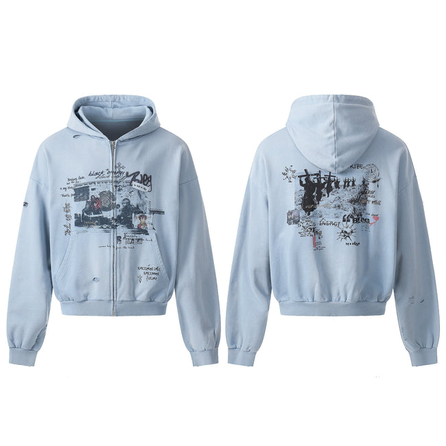 Omirad Collage Graphic Zip-Up Hoodie Hover Image