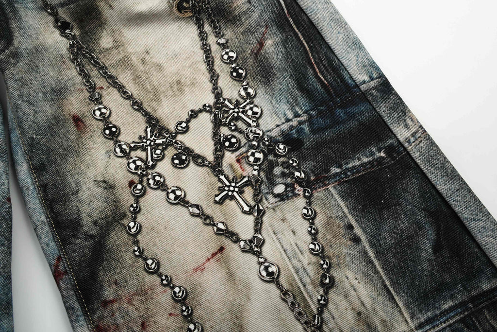 Omirad Vintage Chain Patchwork Wide-Leg Jeans