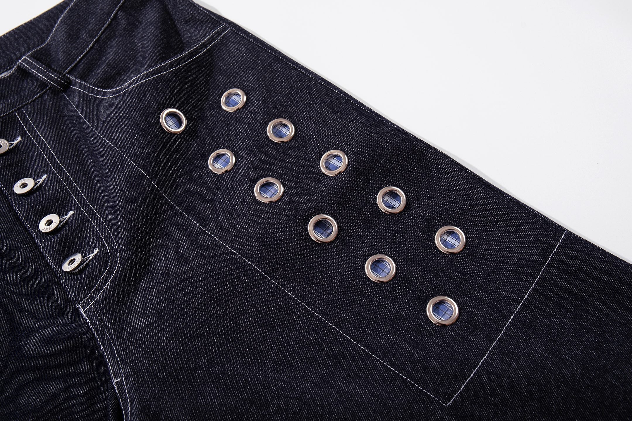 Omirad Raw Denim Eyelet Wide-Leg Jeans