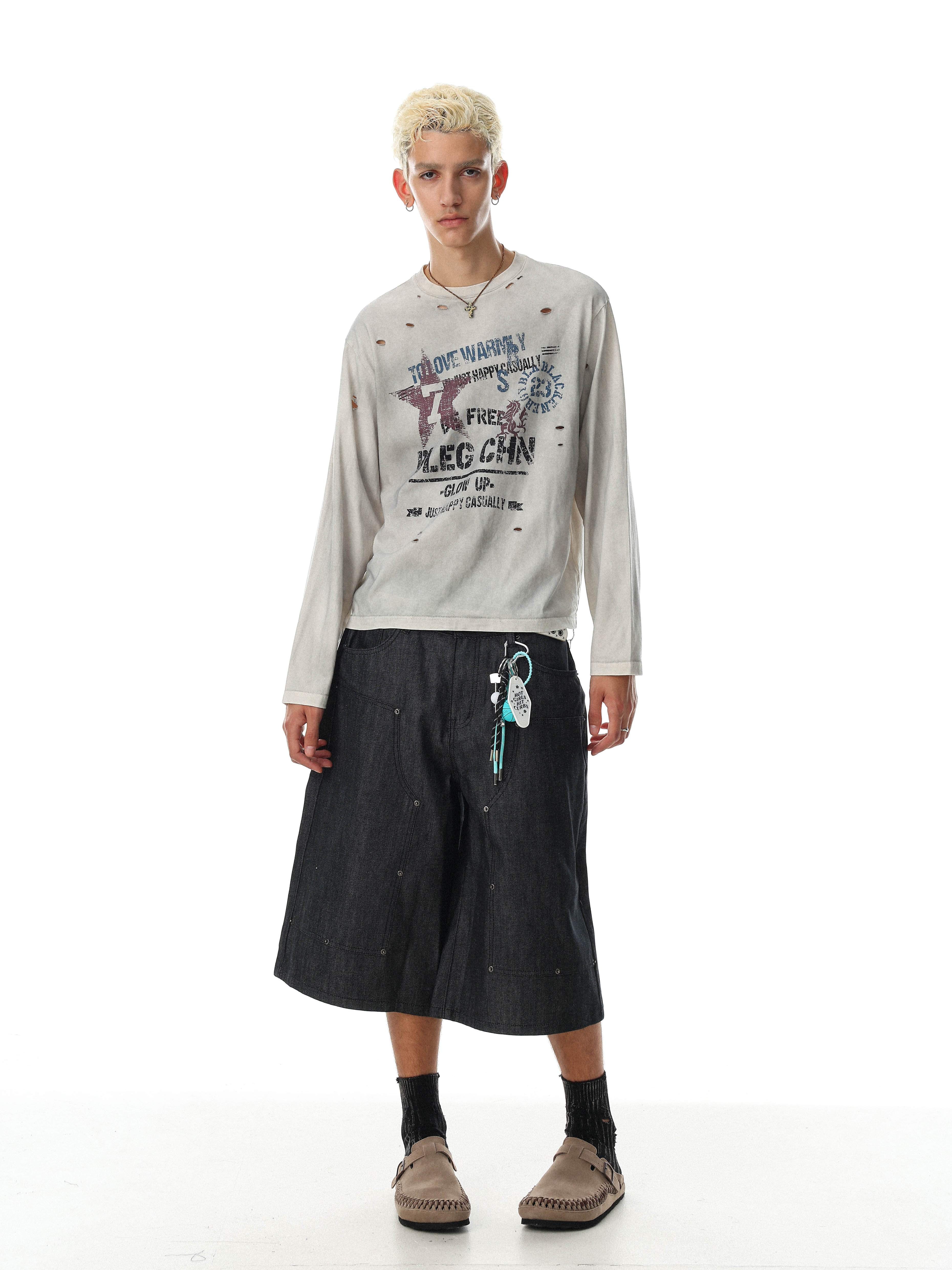 Omirad Vintage Distressed Graphic Long Sleeve T-Shirt