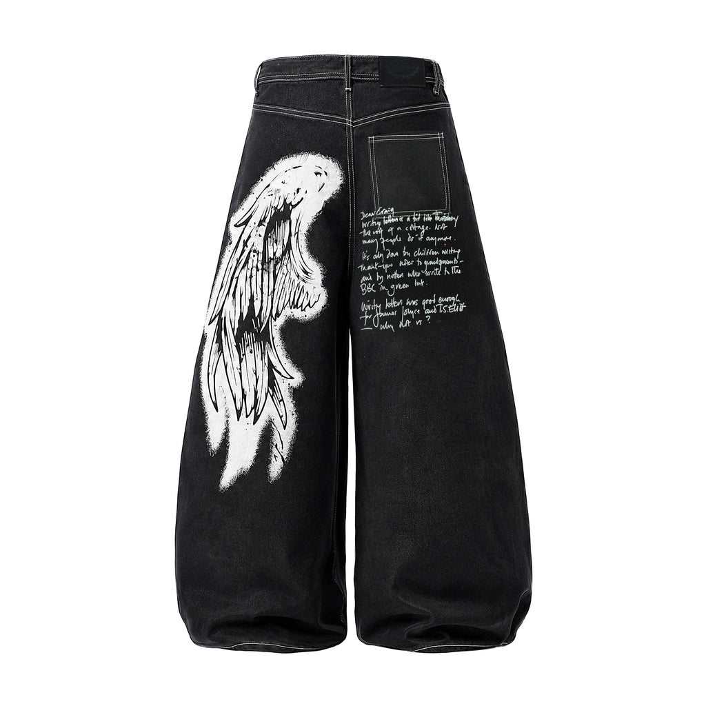 Omirad Angel Wing Graffiti Wide-Leg Jeans