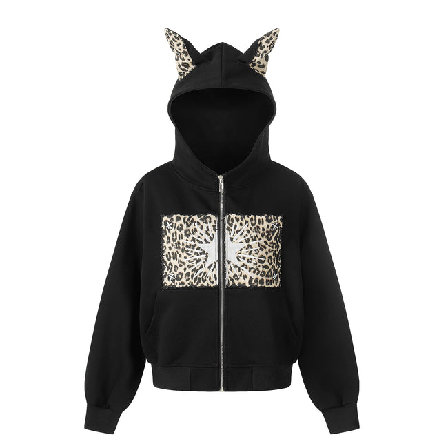 Omirad Leopard Panel Zip Hoodie Hover Image