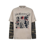 Omirad Layered Camo-Sleeve Distressed Graphic Tee