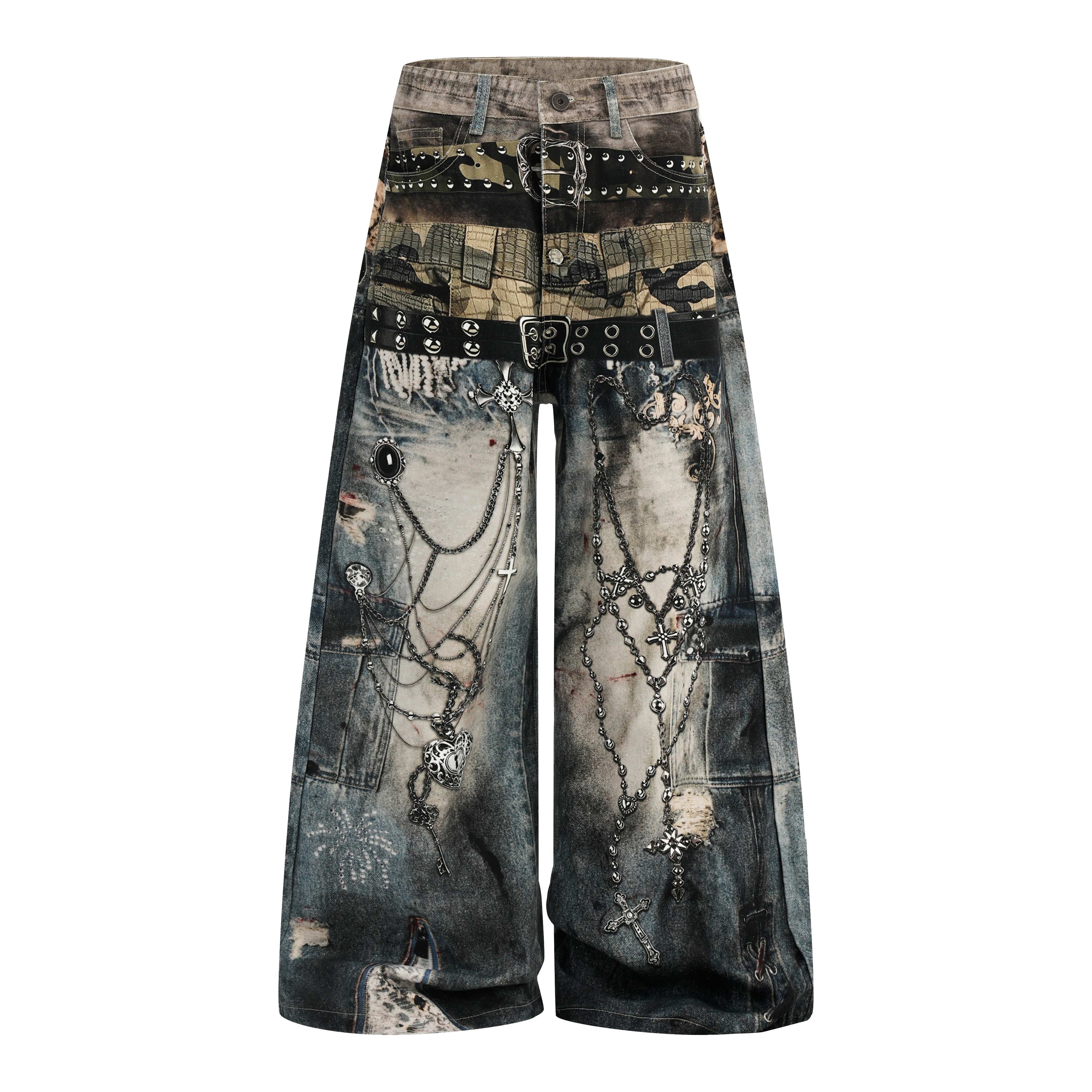 Omirad Vintage Chain Patchwork Wide-Leg Jeans