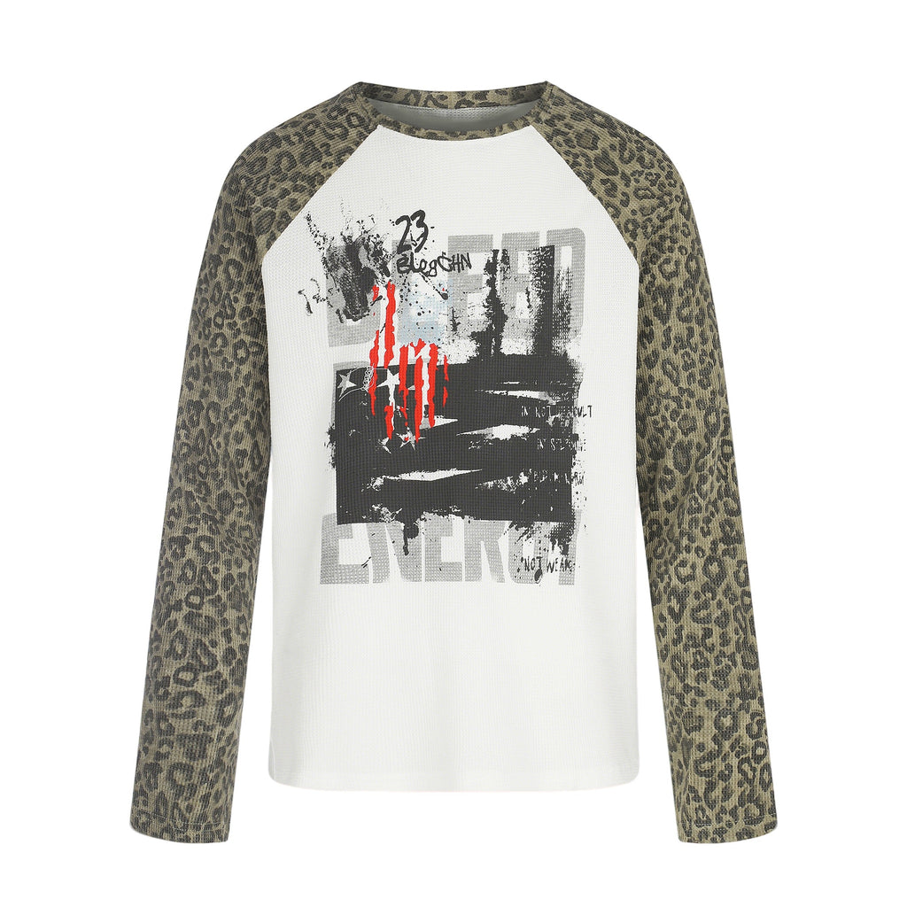 Omirad Leopard Sleeve Graphic Waffle Long Sleeve T-Shirt