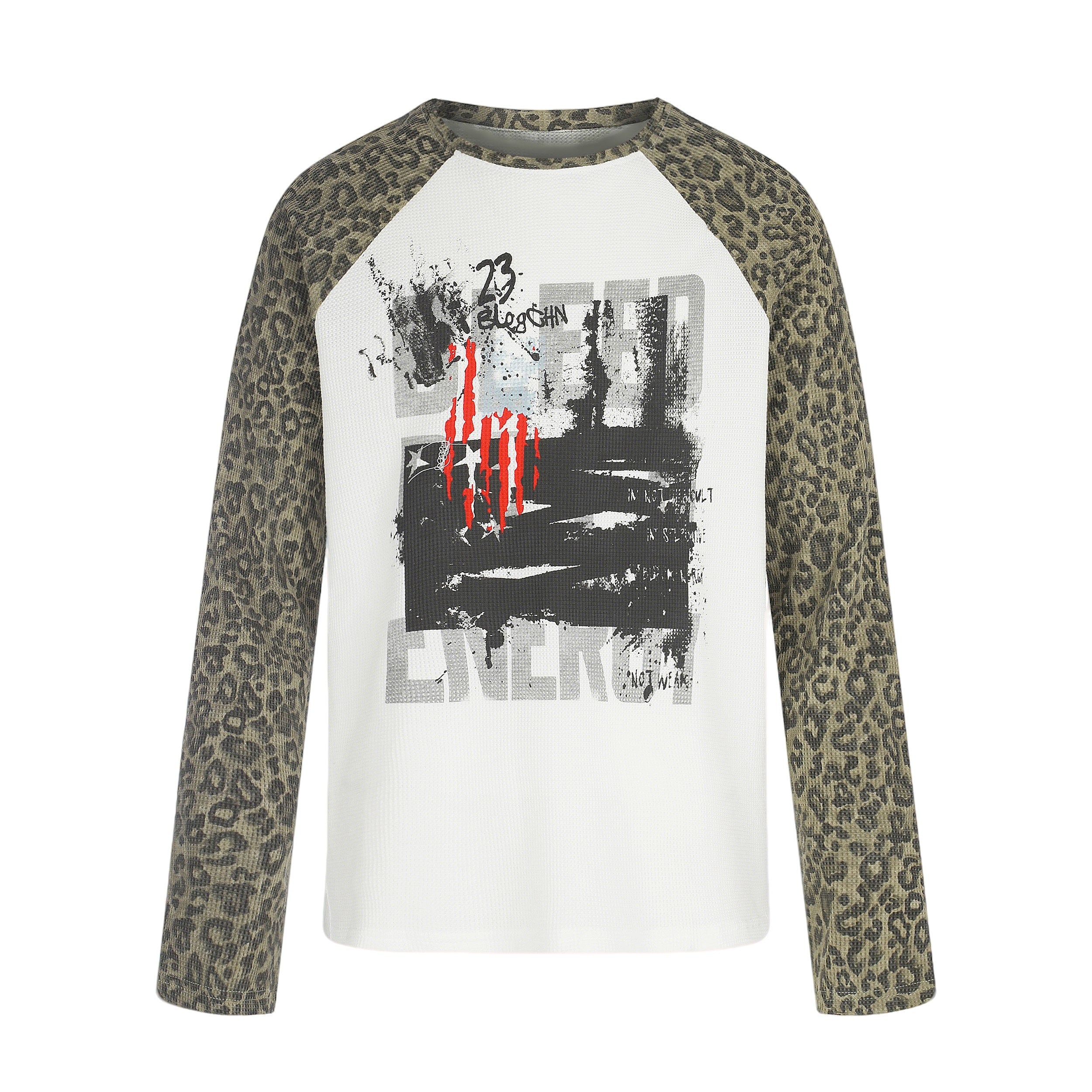 Omirad Leopard Sleeve Graphic Waffle Long Sleeve T-Shirt