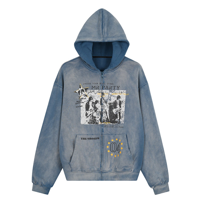 Omirad Vintage Graphic Zip-Up Hoodie Main Image