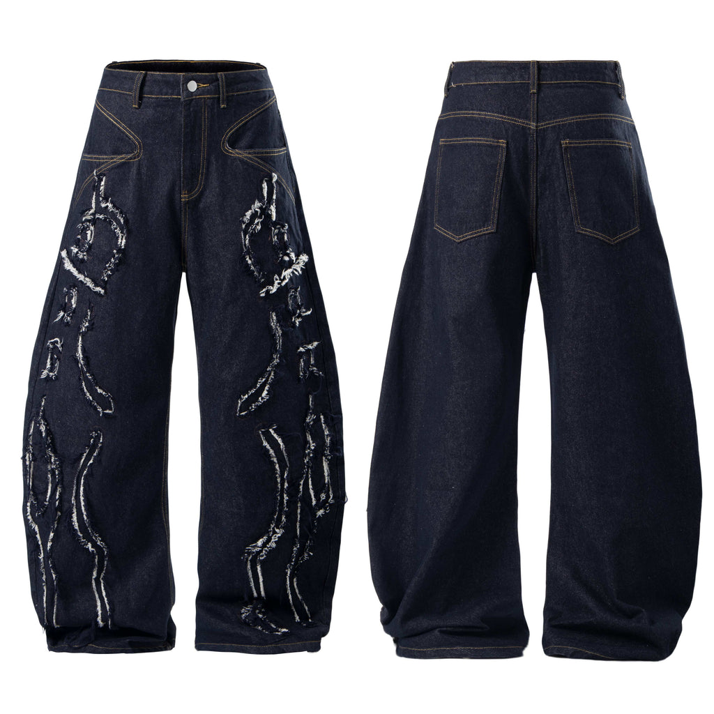 Omirad Distressed Flame Stitch Baggy Jeans